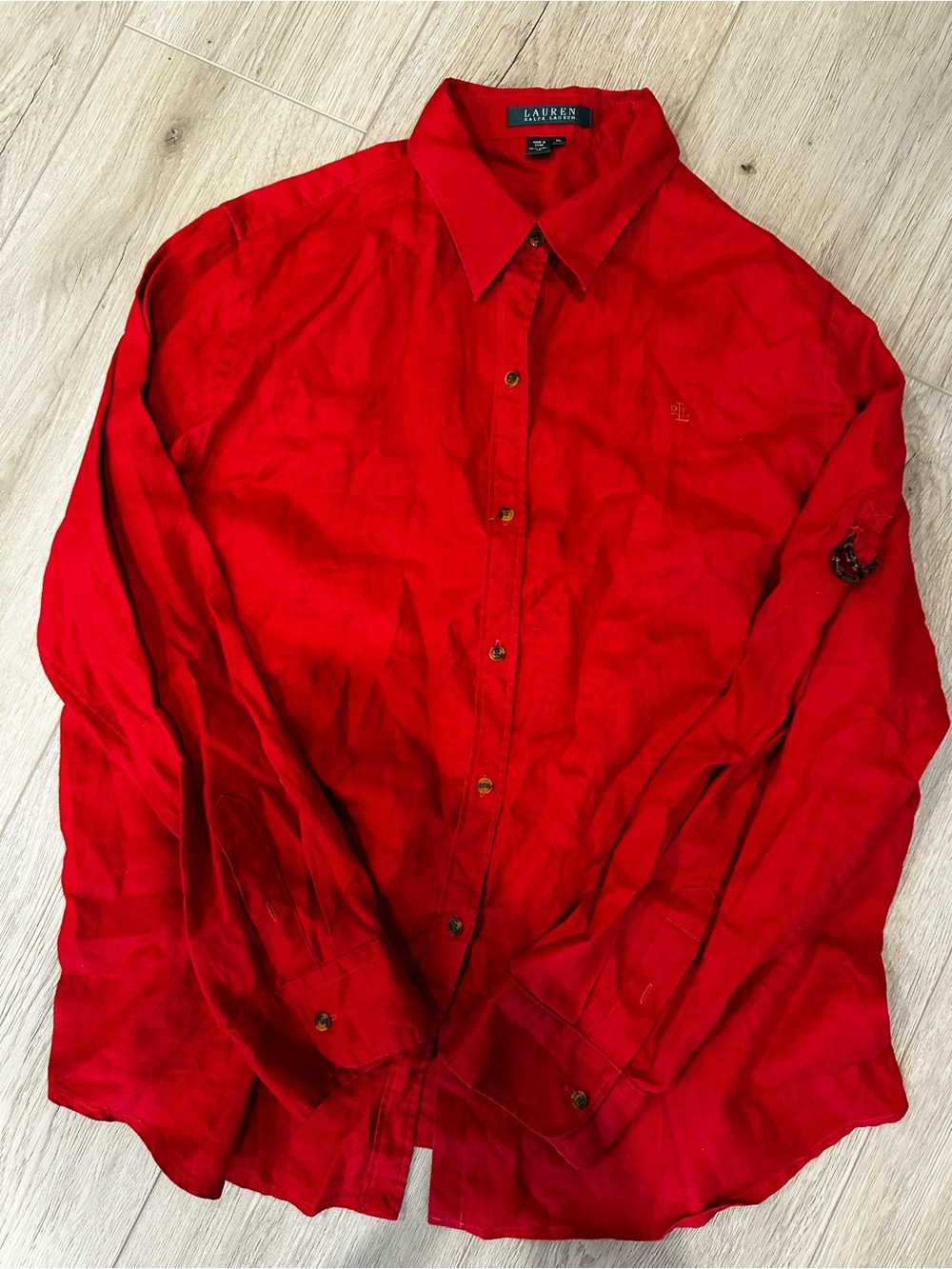 Lauren Ralph Lauren 100% Linen Vibrant Red Button-Down Shirt
